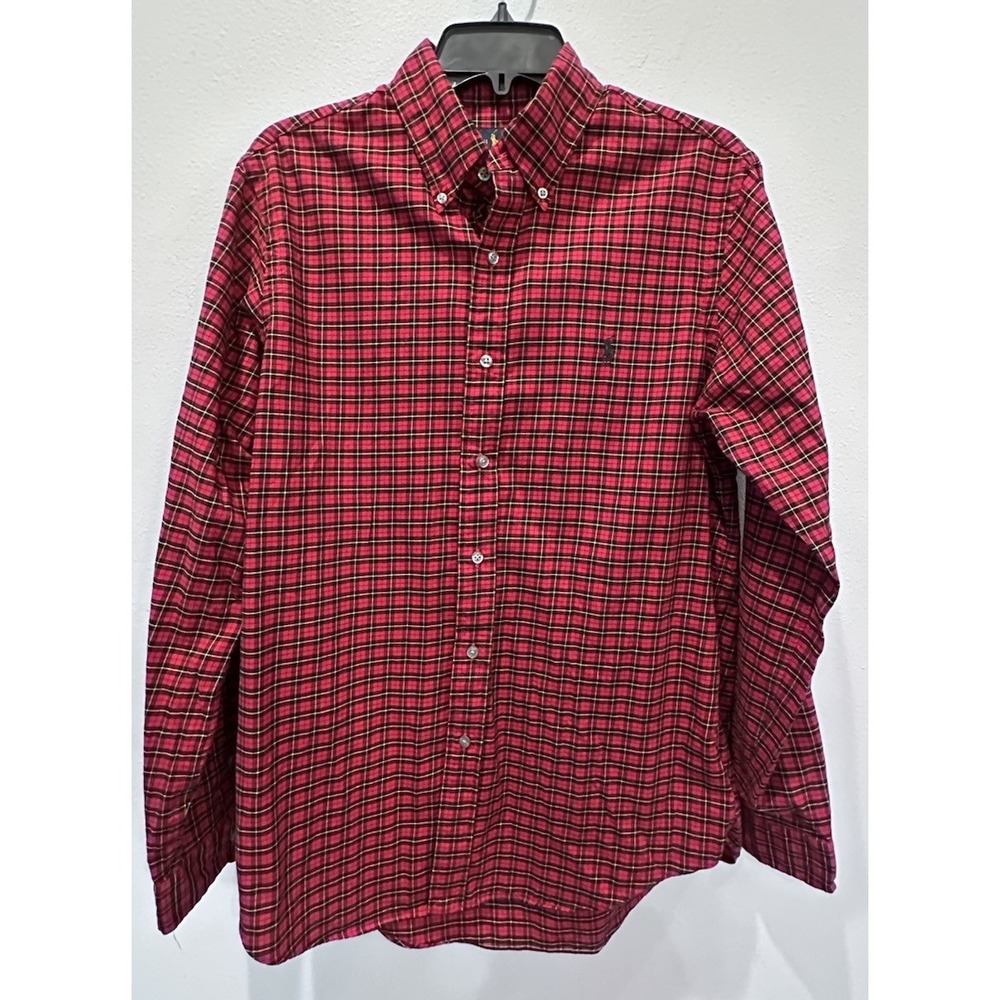 Ralph Lauren Shirt Mens Medium Red Blue Pony Button Down Long Sleeve Preppy